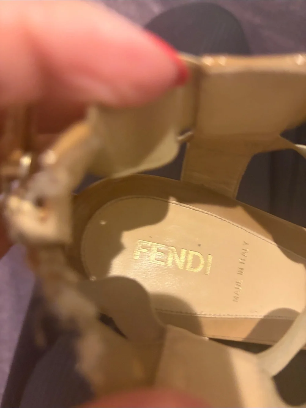 Fendi Beige/Tan Patent Leather Espadrille Wedge Sandals